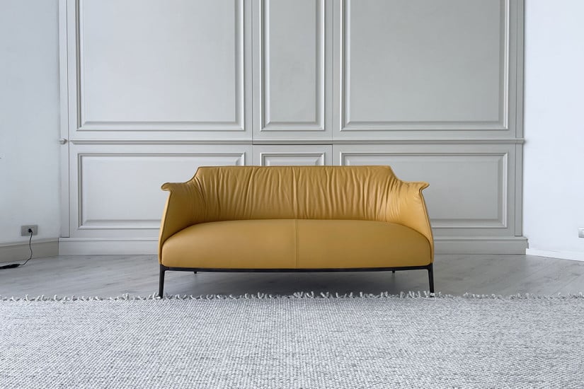 Archibald Yellow Leather Sofa  - 1