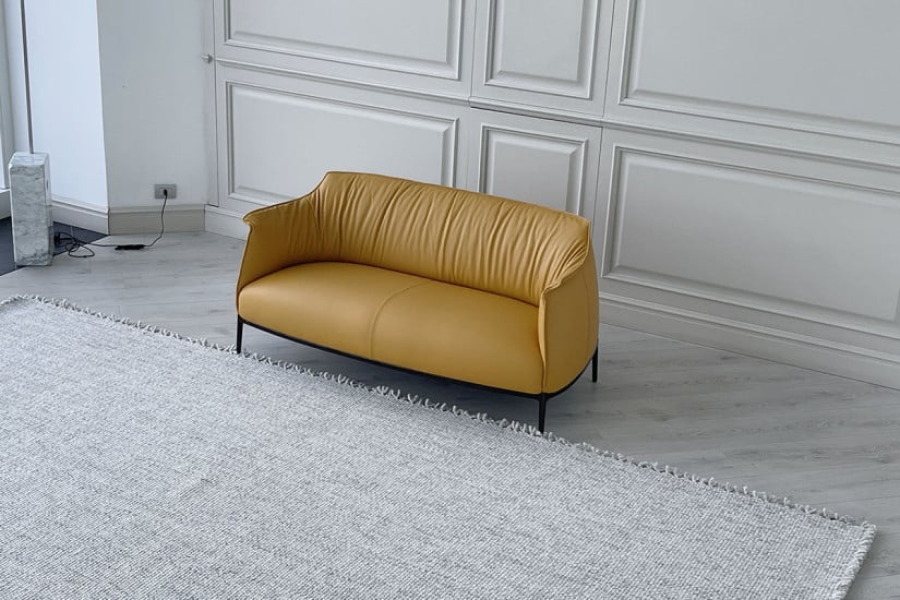 Archibald Yellow Leather Sofa  - 5