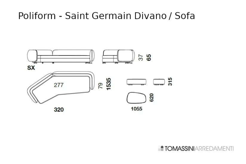 Saint-Germain Boomerang Sofa in Fabric (Expo Offer) Poliform - 7